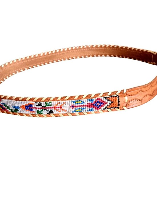 sz 32 Vintage 1960\'s Thunderbird Western Cowgirl Leather Belt Glass Beaded main image 5